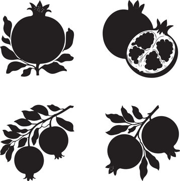 pomegranate fruit silhouette set vector illustration isolated On Transparent&nbsp;Background 