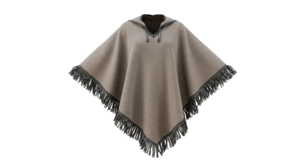 Isolated Wool Poncho with Fringe
