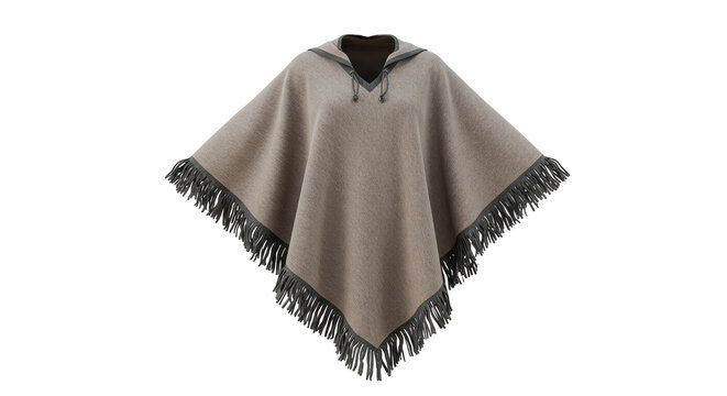 Isolated Wool Poncho with Fringe
