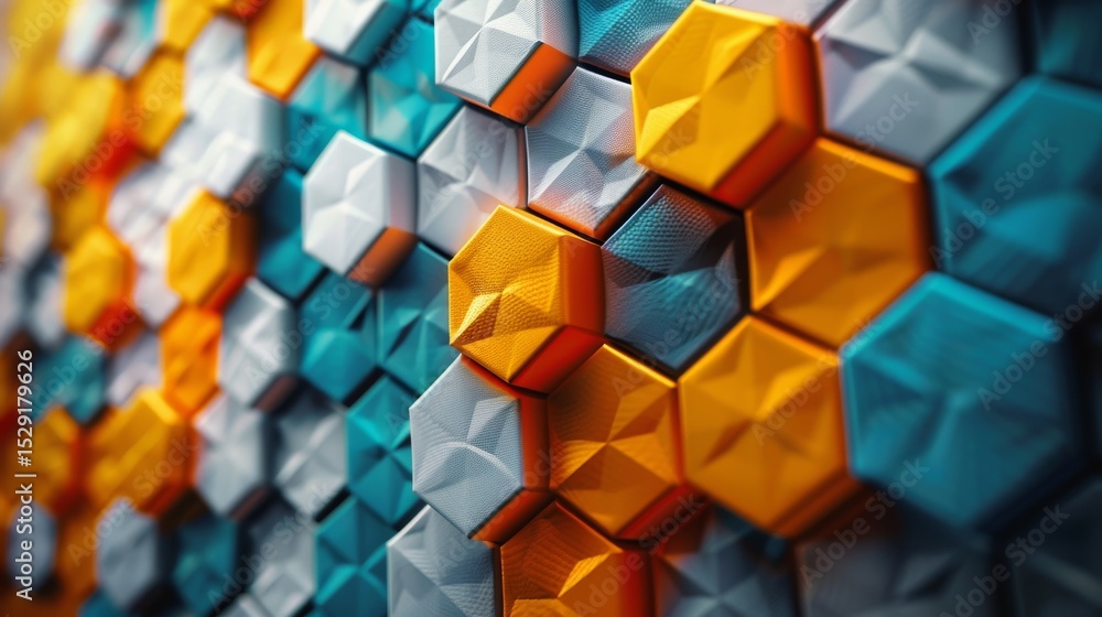Aufkleber an artistic close-up view of an abstract geometric design made of hexagonal shapes in vibrant colors