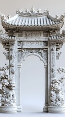 Naklejka premium Oriental religious structure with granite roof dragons Images