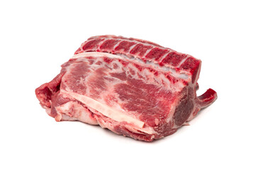 Obraz premium Raw lamb rack isolated, fresh mutton fillet with ribs, tenderloin pieces, mutton rump sirloin meat