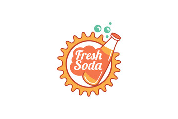 Vibrant fresh soda drink logo with orange and straw, representing a refreshing beverage brand identity