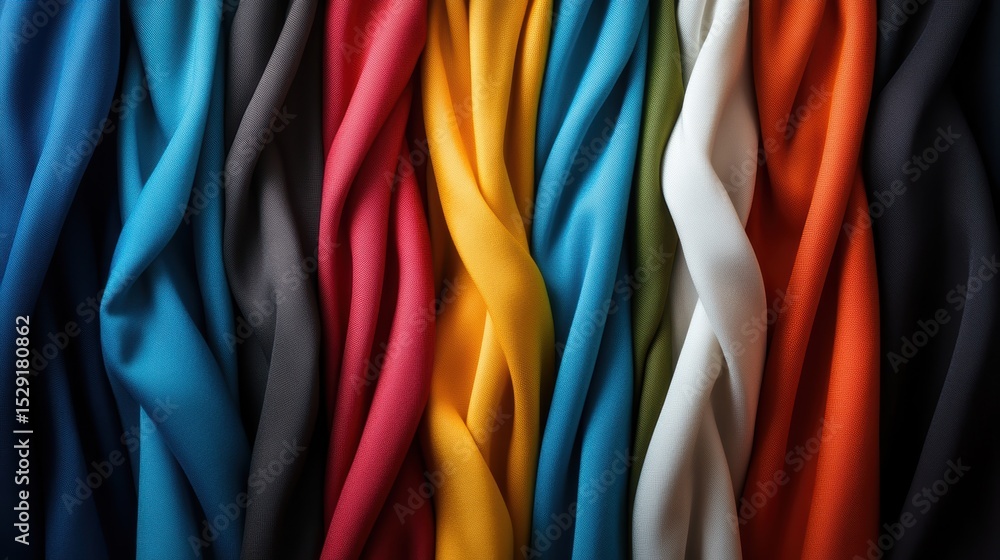 Aufkleber a vibrant array of colorful fabric drapery with flowing textures, showcasing an artistic display of 