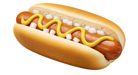 Isolated Hot Dog with Mustard and Onions