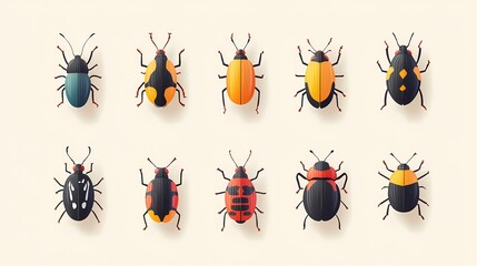 Modern flat bug icon set element on a minimal background
