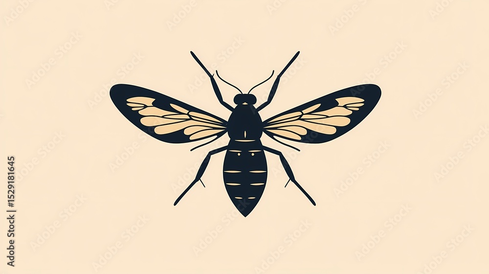 Poster simple head-on view of a minimal insect icon with pale background