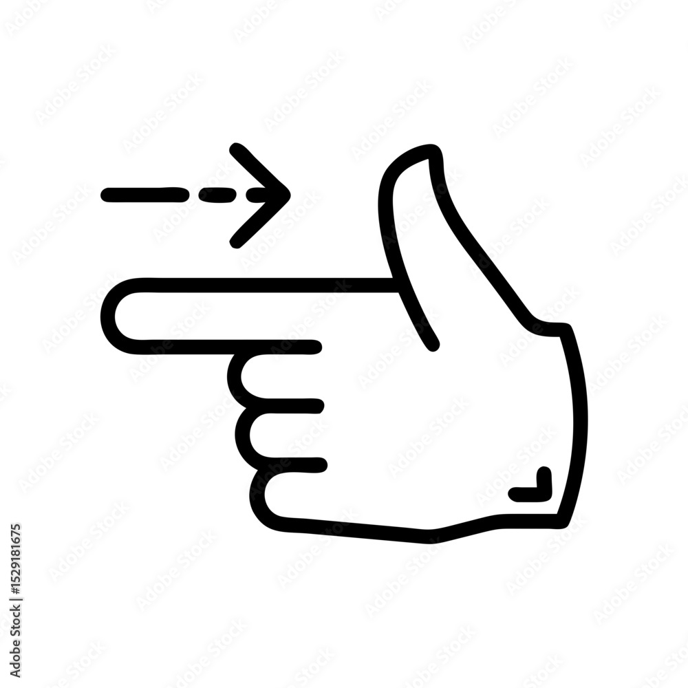 Poster hand gesture pointing to the right with arrow symbol for direction