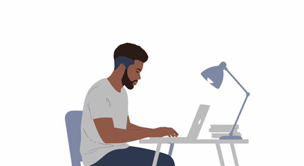 Modern Professional: Man Working on Laptop at Desk
