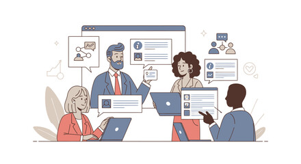 Collaborative Team Meeting: Vector Illustration of Professionals Working Together