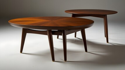 Mid-century modern coffee table, top and side view, white background 