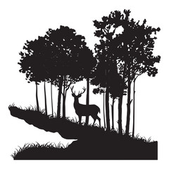 Peaceful Deer Silhouette in Forest with Trees Nature Landscape Wildlife Scene