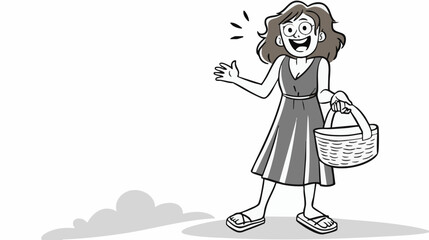 Cartoon Woman Welcoming with Picnic Basket Illustration