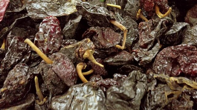 Close up shot of dried poblano, indoor, handheld shot