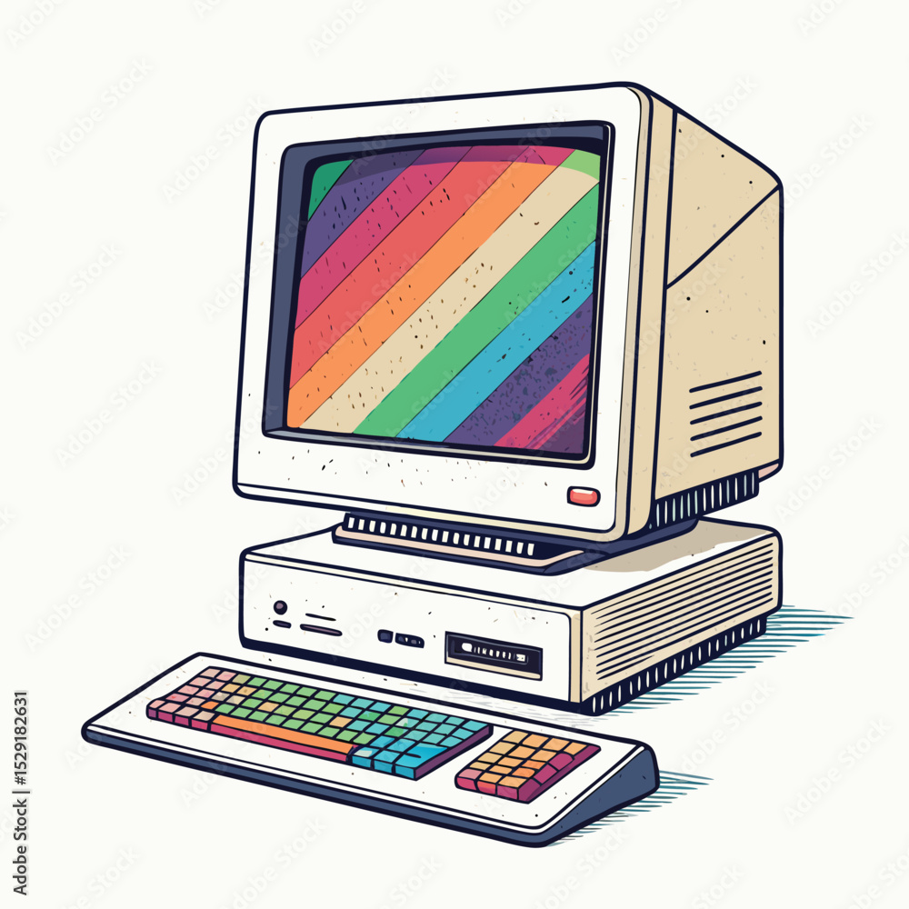 Fototapete retro crt monitor displaying vibrant rainbow glitch art, showcasing a nostalgic y2k aesthetic. old b