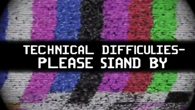 Technical difficulties classic screen suitable for websites, blogs, presentations needing a vintage tech feel. TV broadcast issues visual concept.