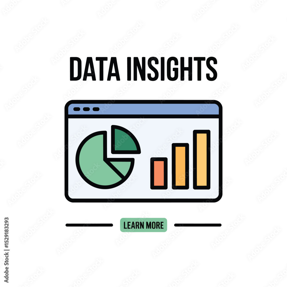 Poster data insights webpage icon with pie chart and bar graph