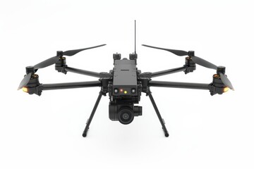 Advanced surveillance drone with camera and led lights on white background