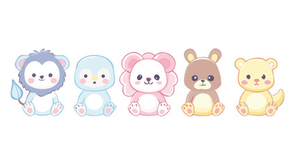 Naklejka premium Adorable Cute Baby Animal Icon Set Lion, Penguin, Bear, Bunny & More!