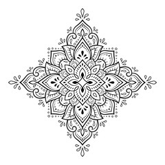 Circular pattern in form of mandala with flower for Henna, Mehndi, tattoo, decoration. Decorative ornament in ethnic oriental style. Outline doodle hand draw vector illustration.