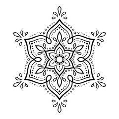 Circular pattern in form of mandala with flower for Henna, Mehndi, tattoo, decoration. Decorative ornament in ethnic oriental style. Outline doodle hand draw vector illustration.