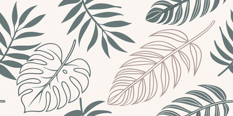 Seamless Vector Pattern of Hand-Drawn Tropical Leaves Elegant Botanical Design for Textile, Wallpaper, and Surface Decoration