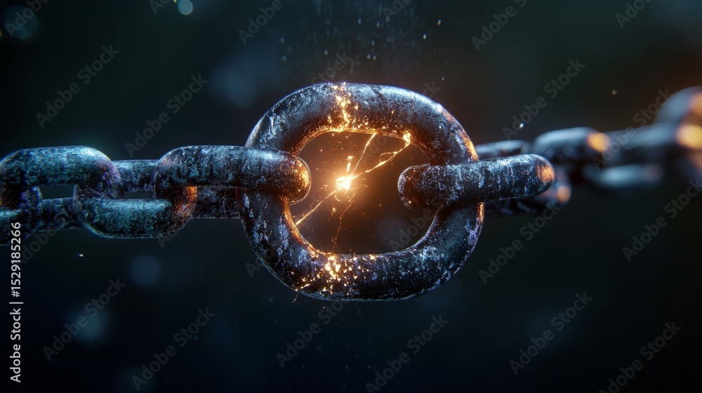Poster forged metallic sequence a symbol of internet safety vulnerabilities and cybersecurity threats.