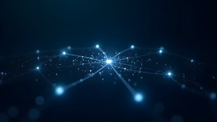 AI mesh network web with luminous connections between soft transparent nodes floating over dark gradient background, smooth bokeh, ideal for modern tech branding
