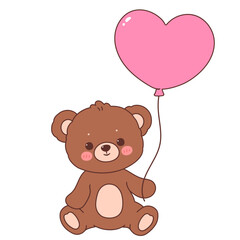 Cute bear holding heart balloon decoration cartoon illustration