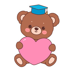 Cute bear holding heart wearing graduation cap decoration cartoon illustration
