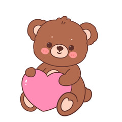 Cute bear holding heart shape decoration cartoon illustration
