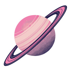 A Saturn-like planet, vibrant pink atmospheric glow, encircled by prominent rings, with the digit '1' subtly integrated into the rings' structure.