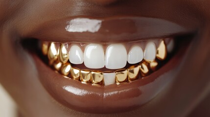 Showcasing unique gold grillz urban setting close-up photography modern culture artistic expression