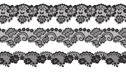Three pieces of scalloped lace trim made of small flowers.