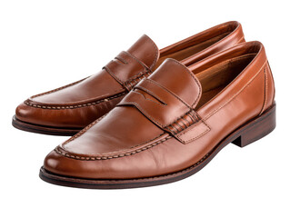 Brown leather penny loafers isolated on transparent background