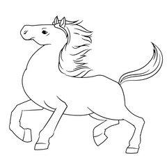 午年、年賀素材、走る馬の線画イラスト