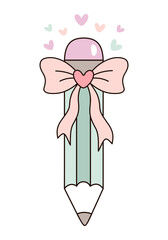 Coquette pencil bow clipart, Cute teacher pencil, Teacher Appreciation, Back to school hand drawn vector illustration in flat style