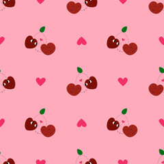 Cute cartoon cherries seamless pattern