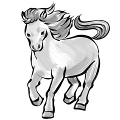 水墨画風の午年、年賀状に使える馬のイラスト素材