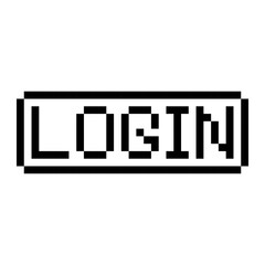 Pixel game LOGIN button. Vector art 8 bit UI element. Retro gaming access symbol.