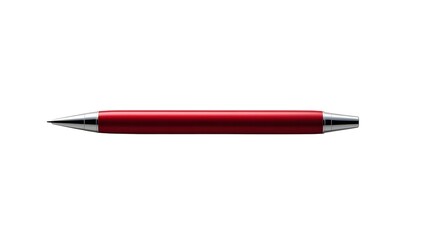 A close up of a red mechanical pencil with silver tips on a white background in a horizontal view