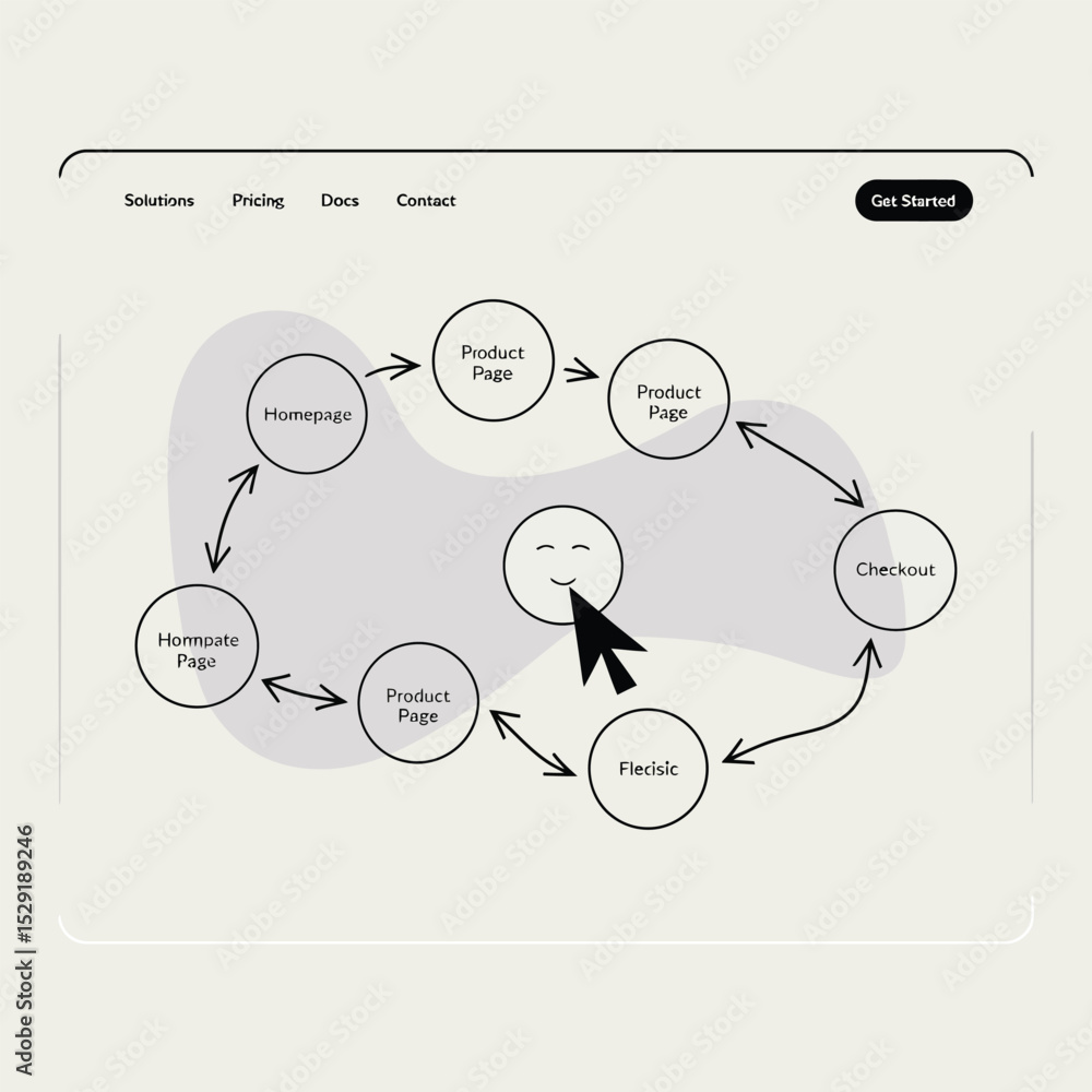 Poster website user flow diagram showing customer journey from homepage to checkout