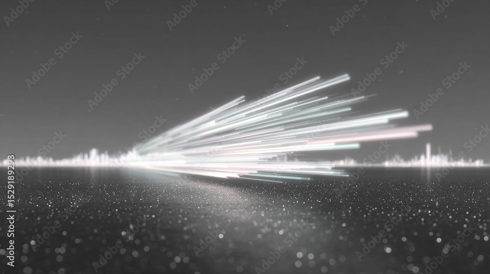 Poster grayscale abstract background with light streaks and digital glitch overlay