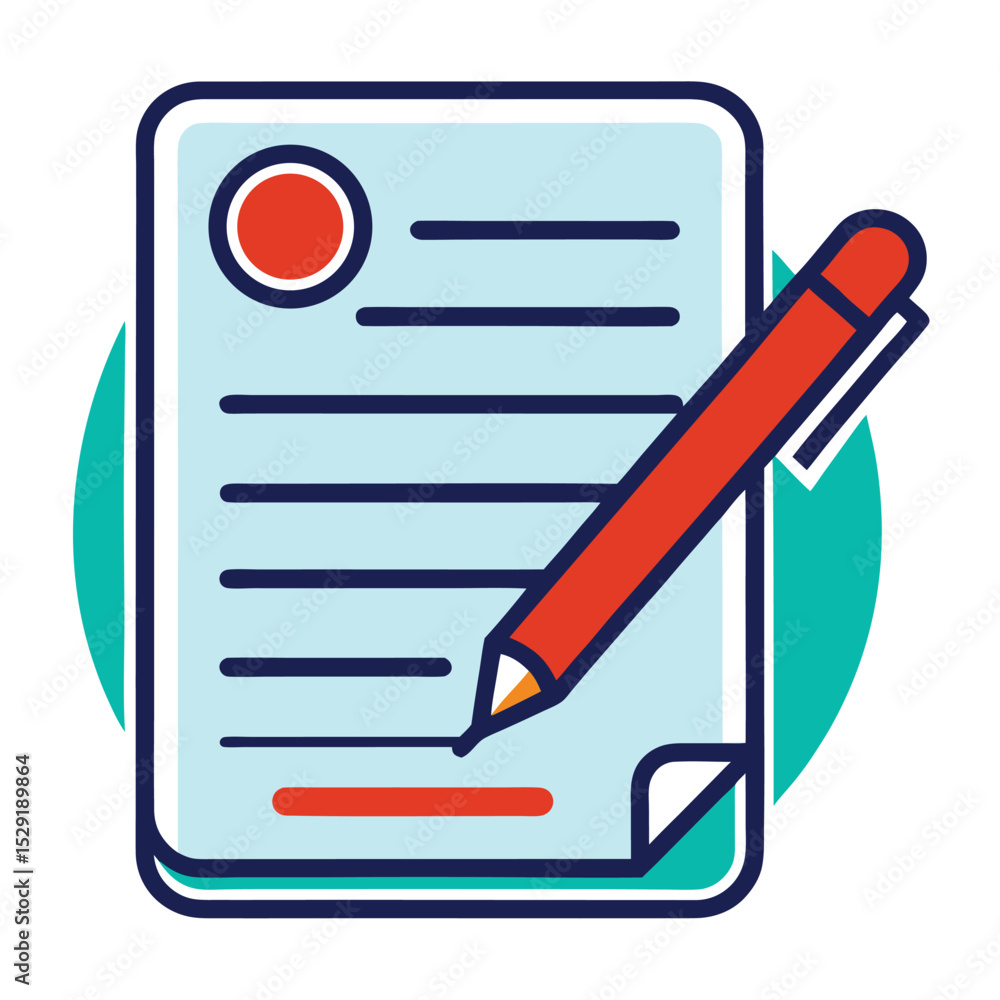 Poster contract signing icon pen and document isolated on white background