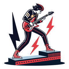 Abstract artistic rendering of a character, possibly mythical, playing an electric guitar while perched atop a majestic stag. Vivid colors, surreal style.