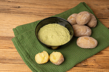 Red mojo rojo and green mojo verde sauces, traditional Tenerife dips, mojo picon dressing