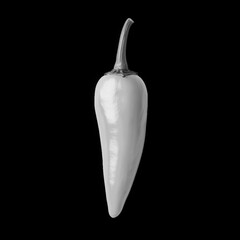 Single yellow chili pepper isolated black background