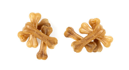 Rawhide bones, collagen dog chew food, pressed dry kibble, natural long-lasting canine treats
