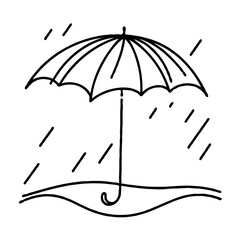 Simple line drawing of an umbrella in the rain  