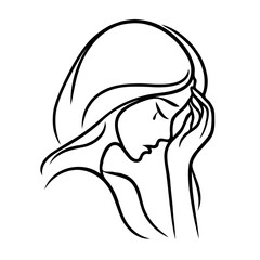 Outline drawing grieving woman in black